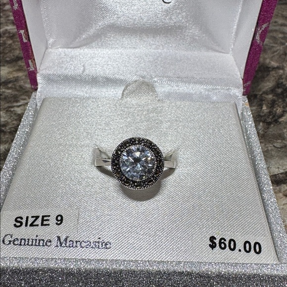 Silver Luxuries Silver Plate Round Cubic Zirconia with Marcasite Accents Ring - Picture 1 of 5